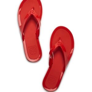 Tory Burch Logo Masai Red Jelly Thong Sandals 10